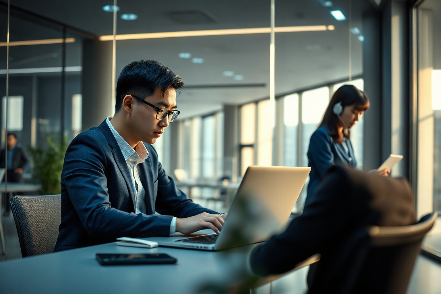 Customer support specialist helping customers from a modern workspace